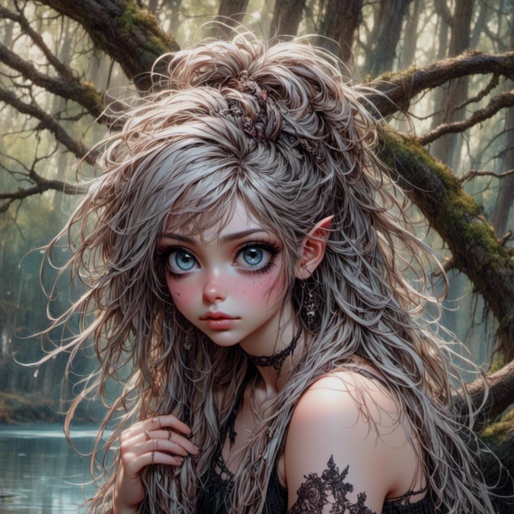 Beautiful Woman on Tree Branch in Forest