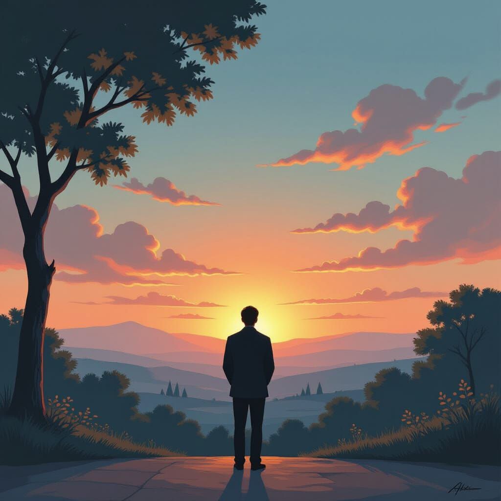 Man Awaits in Twilight Glow, Romantic Love Story