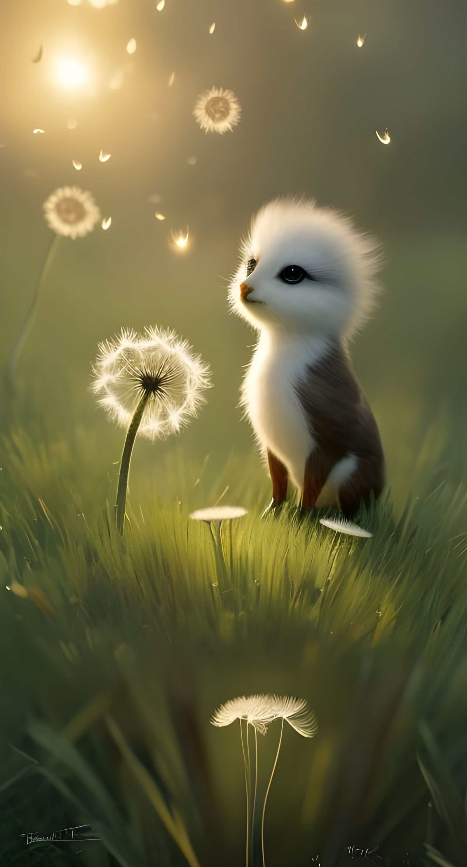 Cute Dandelion with Big Eyes Digital Art