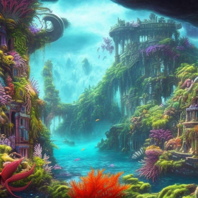 Colorful Atlantis Aquascape in Ethereal Fantasy Style