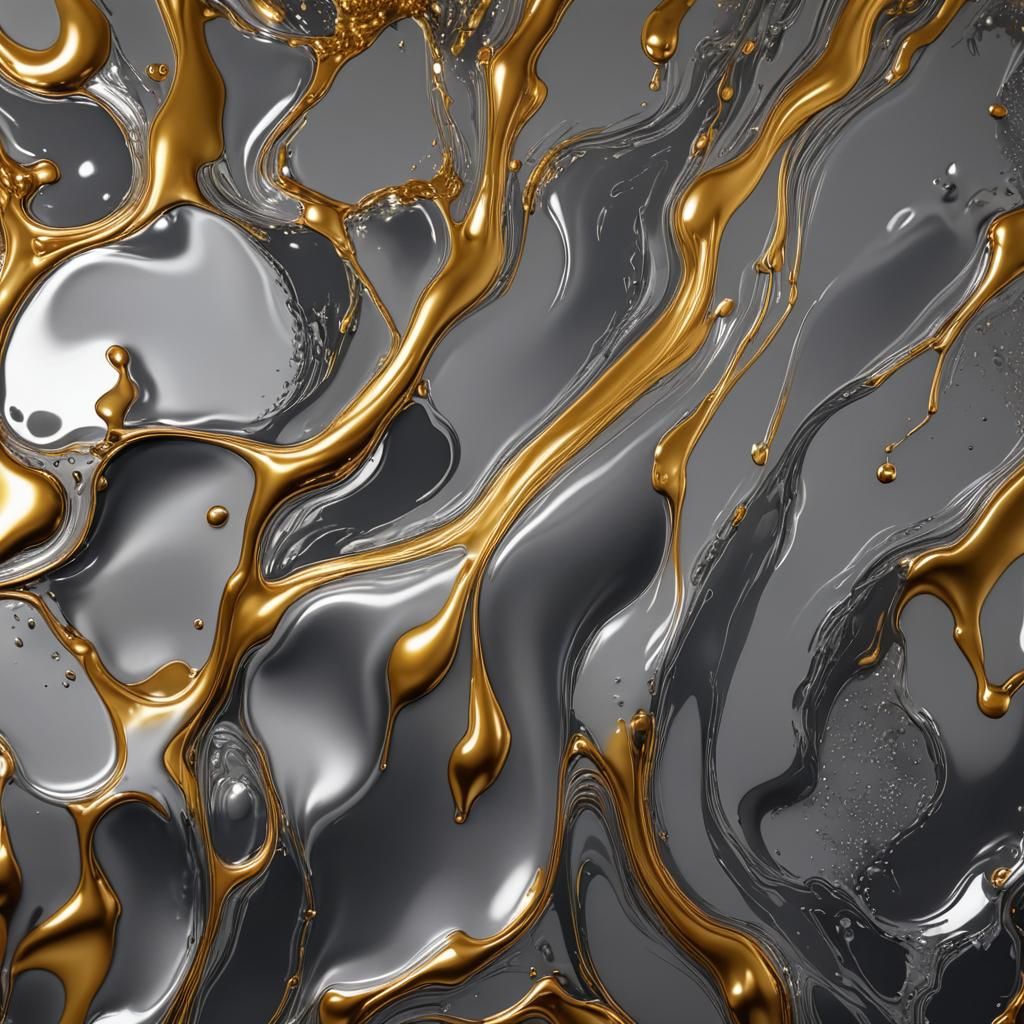 Abstract Liquid Metal Background in Gold and Grey