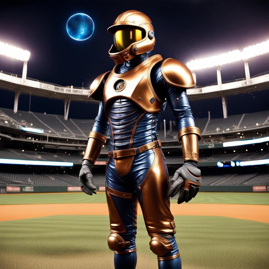Futuristic Intergalactic Baseball Player in Steampunk Style