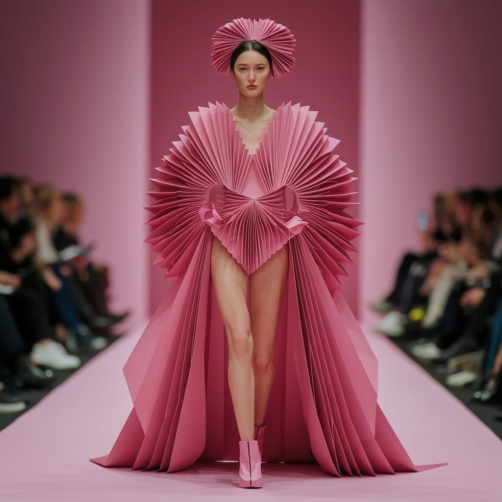 Origami Paper Fashion Model on Catwalk