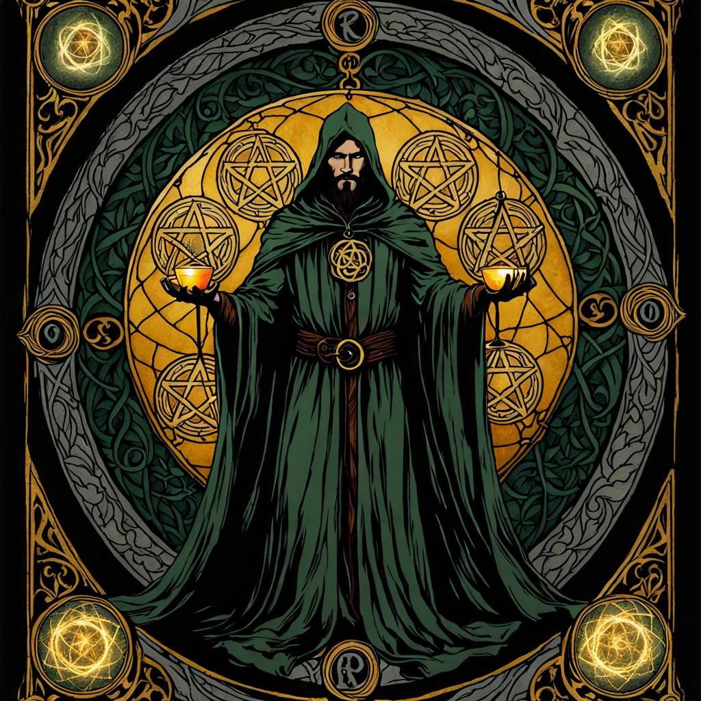 Nine of Pentacles Tarot Card in LOTR Style