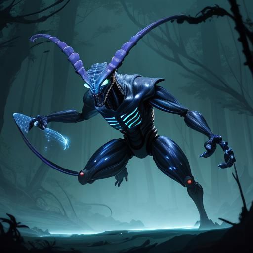 Bioluminescent Alien in a Lush Forest