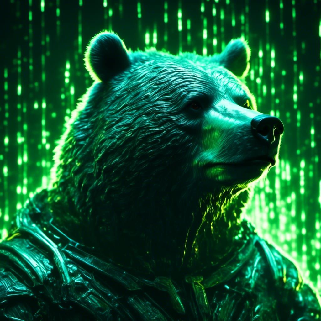 Cute Ghost Bear in Bioluminescent Green Smoke