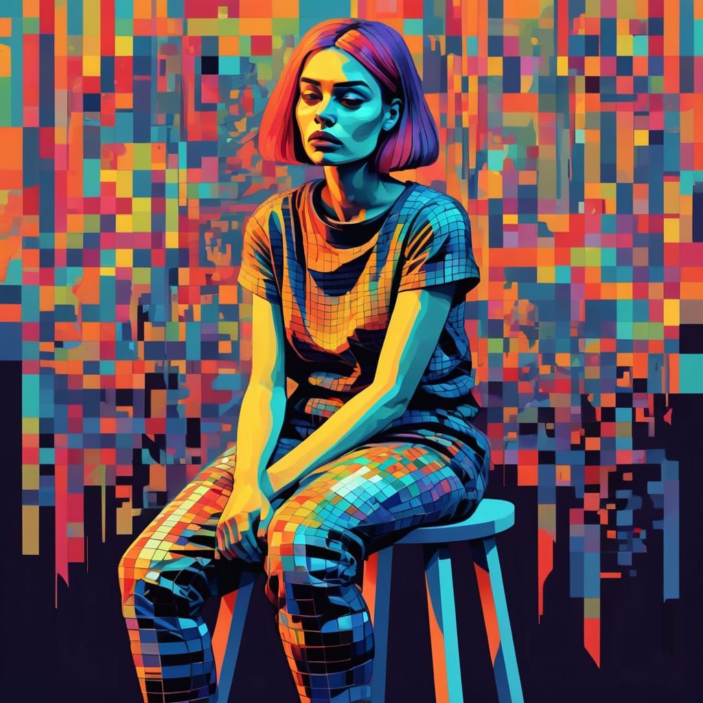 Vibrant Digital Art Portrait in a Glitch Art Style
