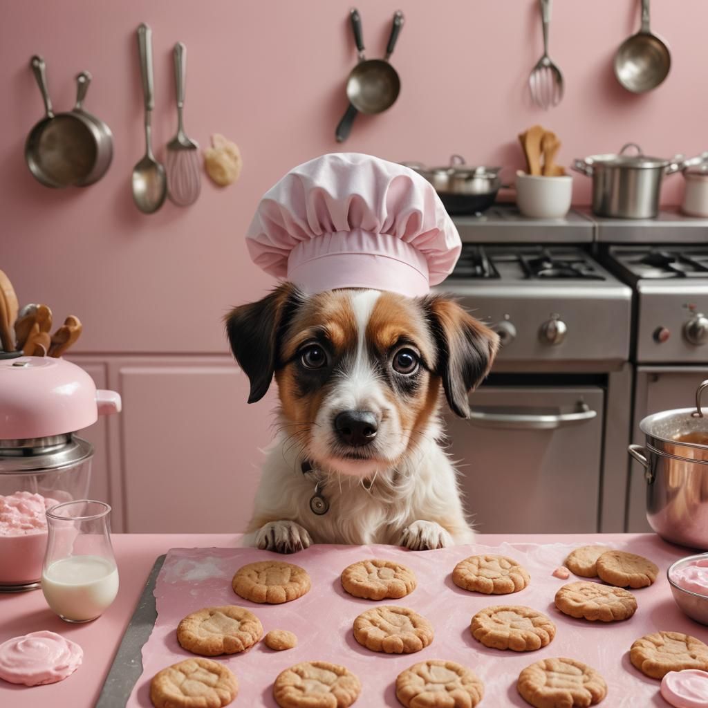 Dog Chef Baking Cookies: Hyper-Realistic Digital Art