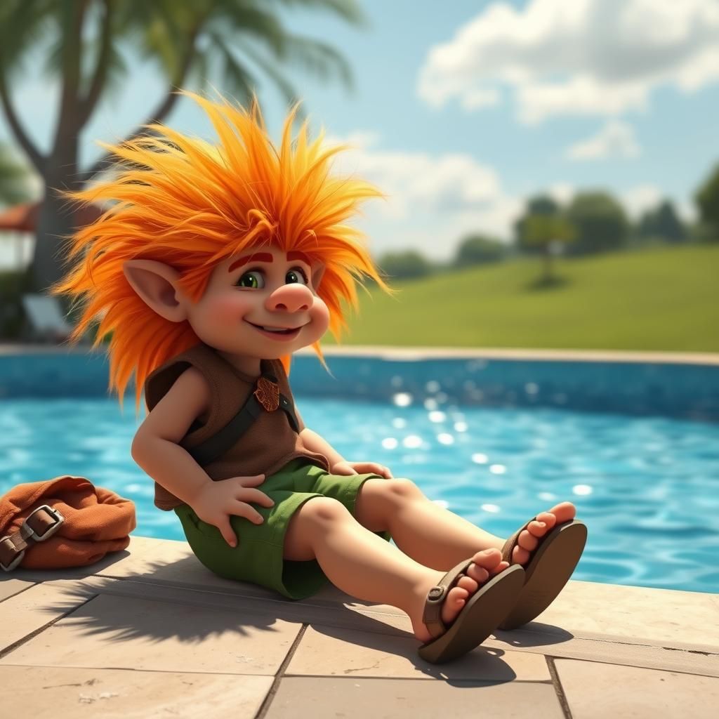 Orange-Haired Troll on Holiday by the Pool