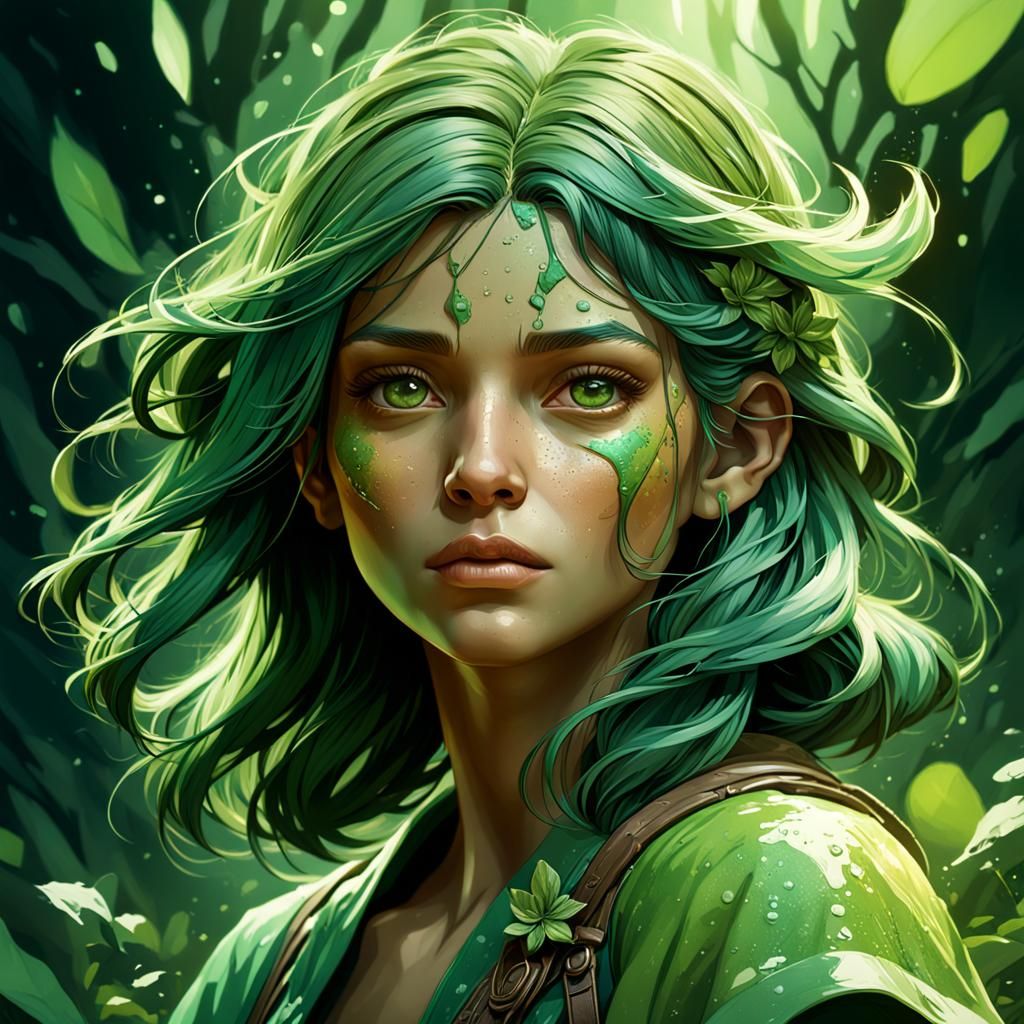 Earthy Green Portrait in Artgerm Style
