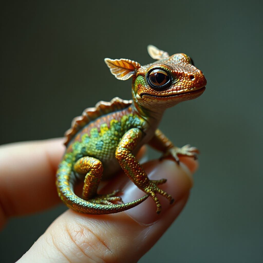 A Tiny Iridescent Dragon in a Woman's Hand