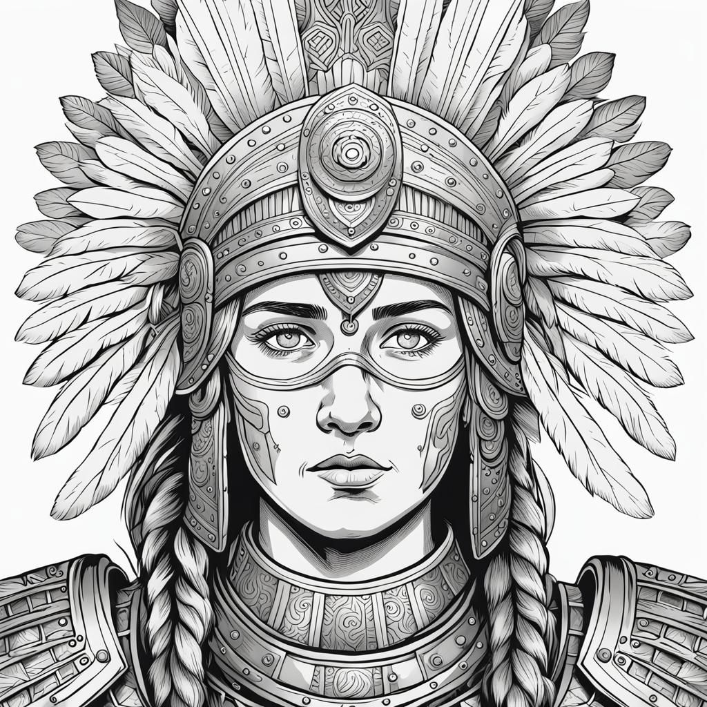 Ancient Germanic Female Warrior in Traditional Armor Line Ar...