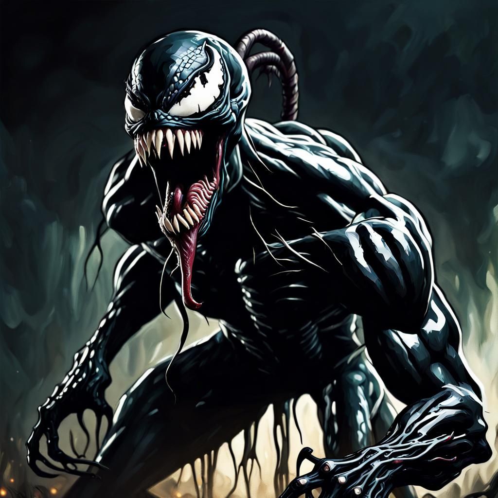 Nightmarish Venom Symbiote Oil Painting in 4K