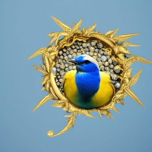 Blue Bird in Golden Nest: Surrealist Matte Painting