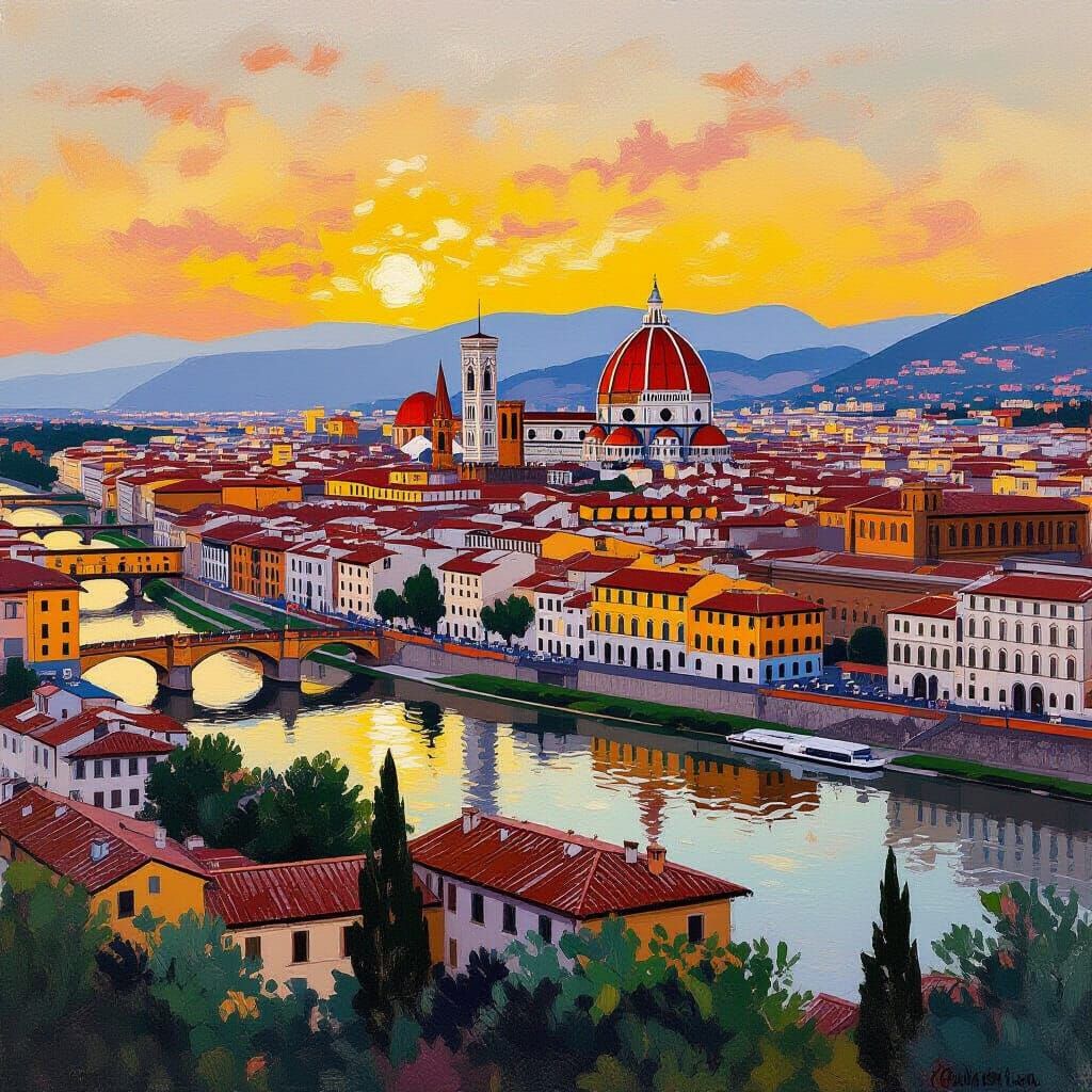 Florence Landscape View in Impressionistic Style