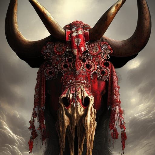 Ornate Ox Skull Portrait in Hyperrealistic Style