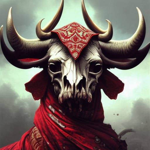 Ornate Ox Skull Portrait in Hyperrealistic Style