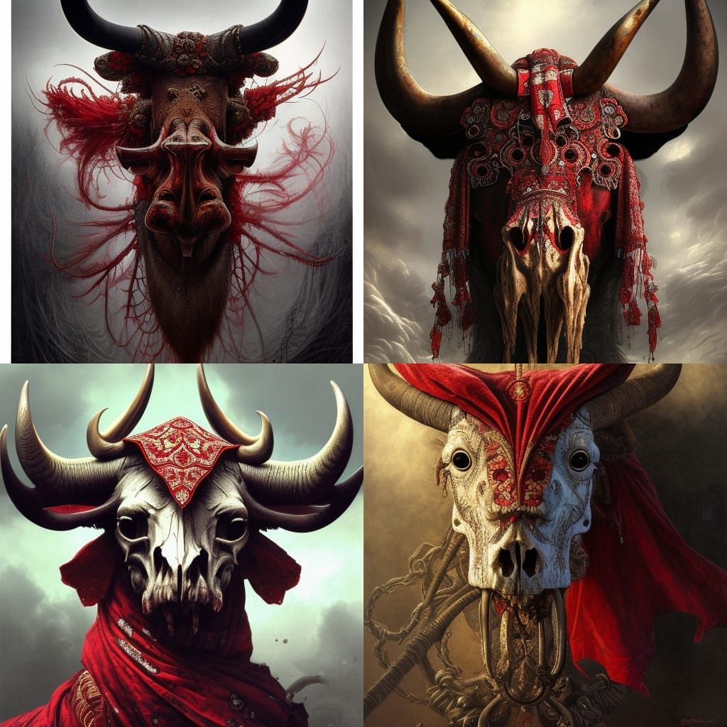 Ornate Ox Skull Portrait in Detailed Fantasy Style