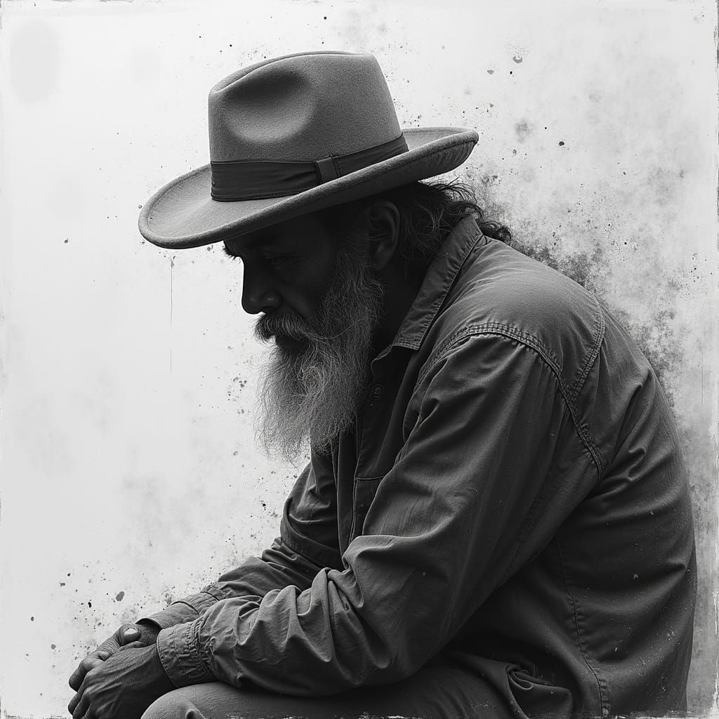 Abstract Black and White Homeless Person