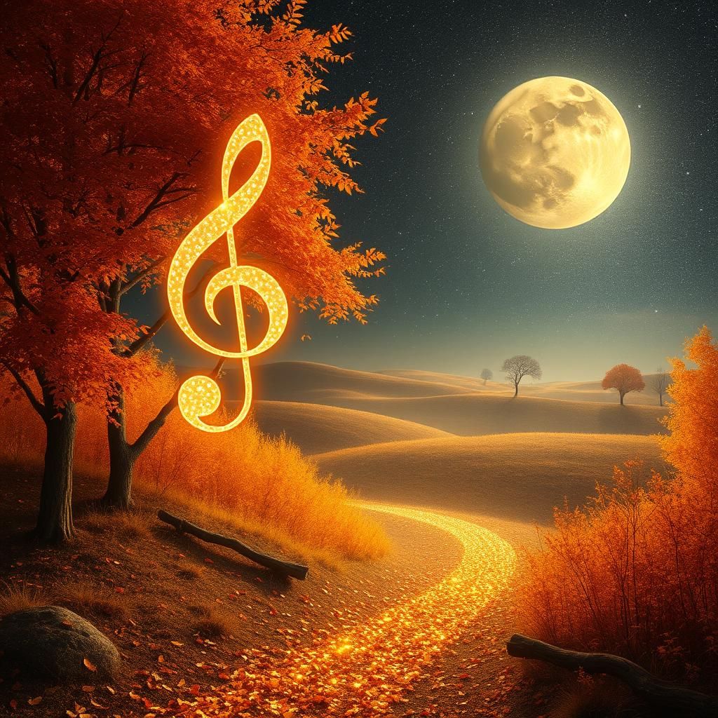 Ночная дорога под осенней луной