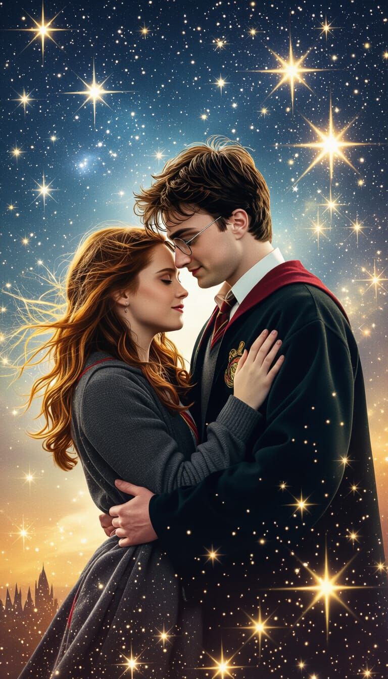Harry Potter and Ginny Weasley in Surreal Embrace