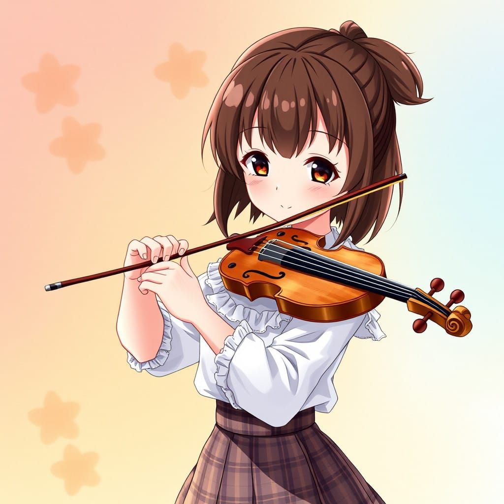 Anime Girl Plays Violin in Whimsical Cherry Blossom Setting