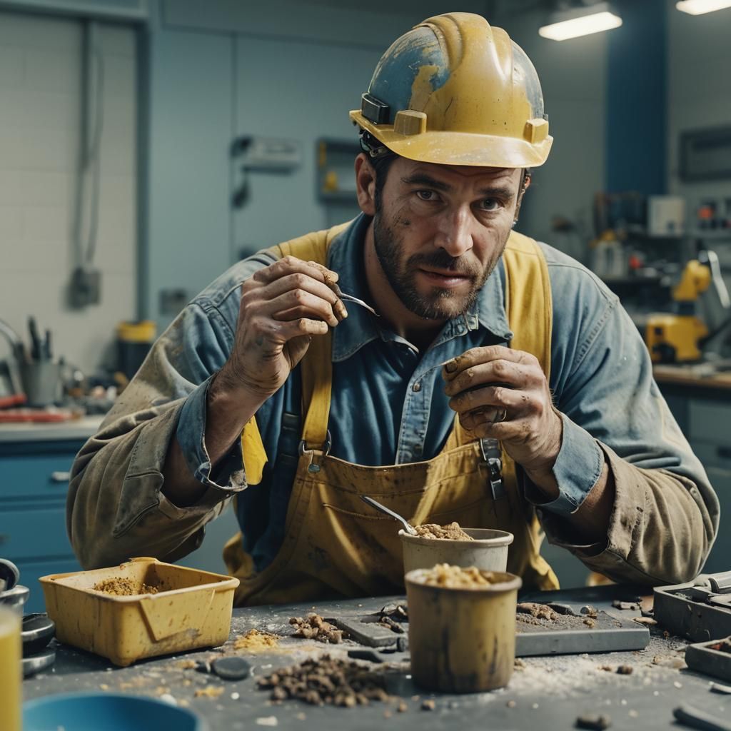 Construction Worker's Lunch Break: Hyper-Realistic Film Stil...