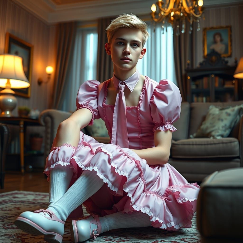 Futuristic Gentleman in Elegant Pink Attire