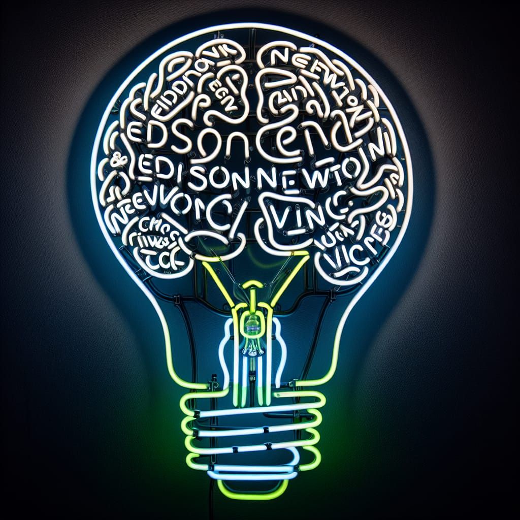 Neon Word Art Light Bulb Brain