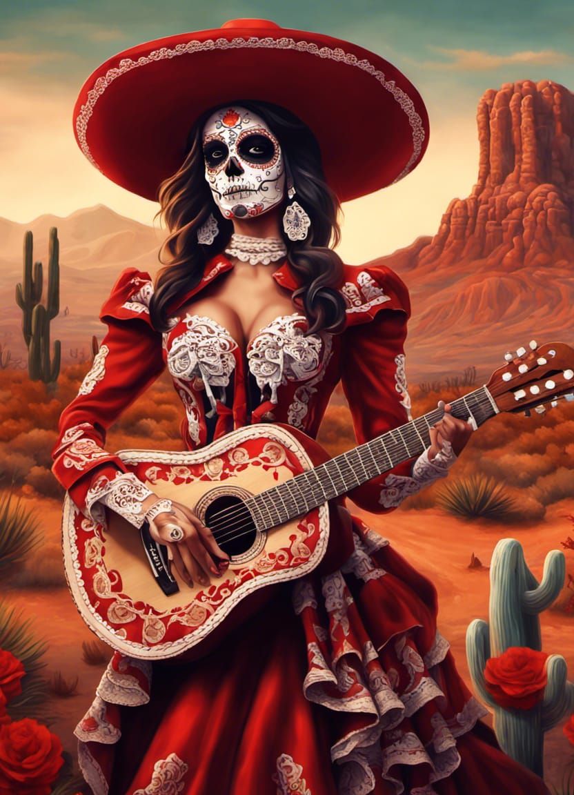 Vibrant Dia de los Muertos Mariachi Dancers in Red