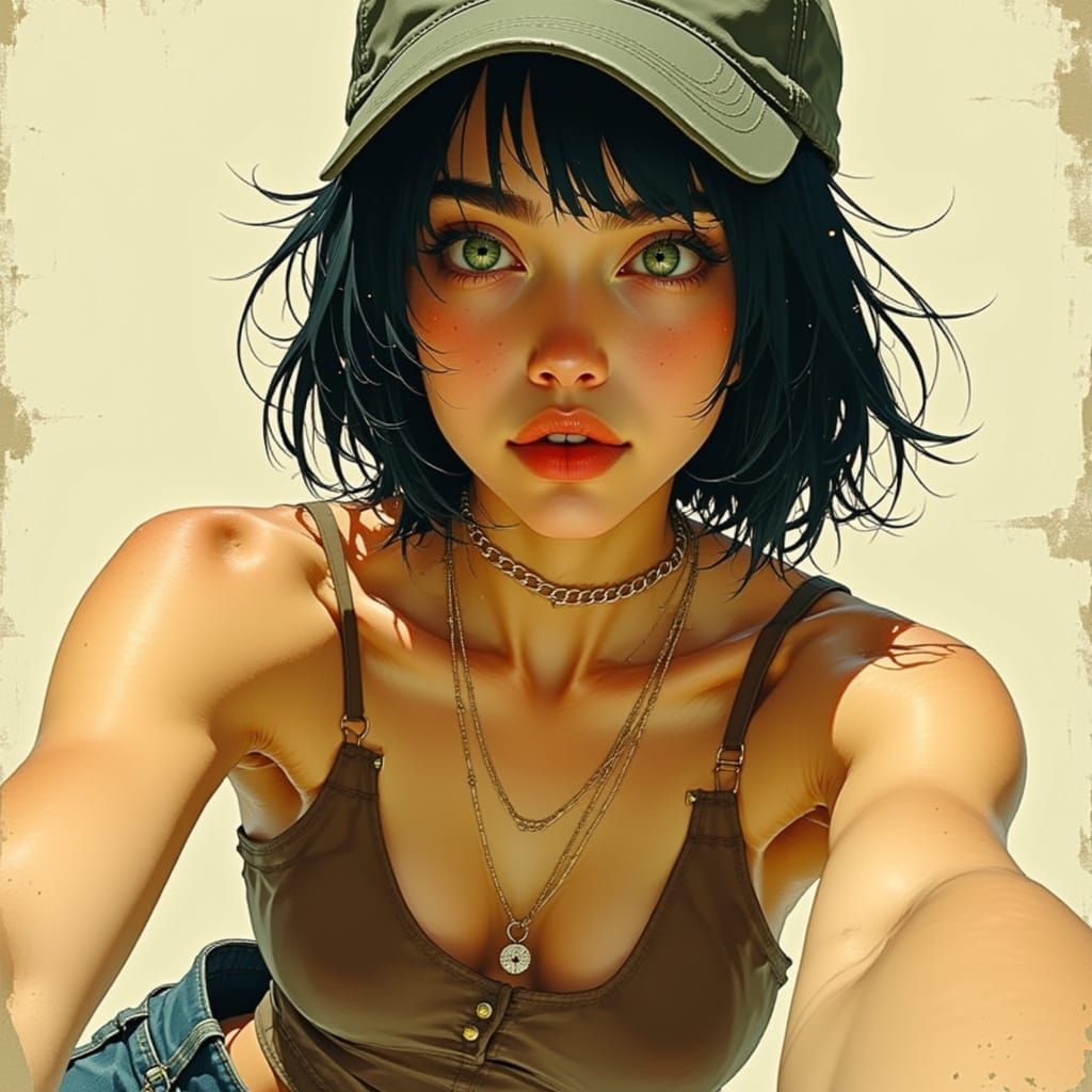 Young Woman's Selfie in Semi-Realistic Anime Style