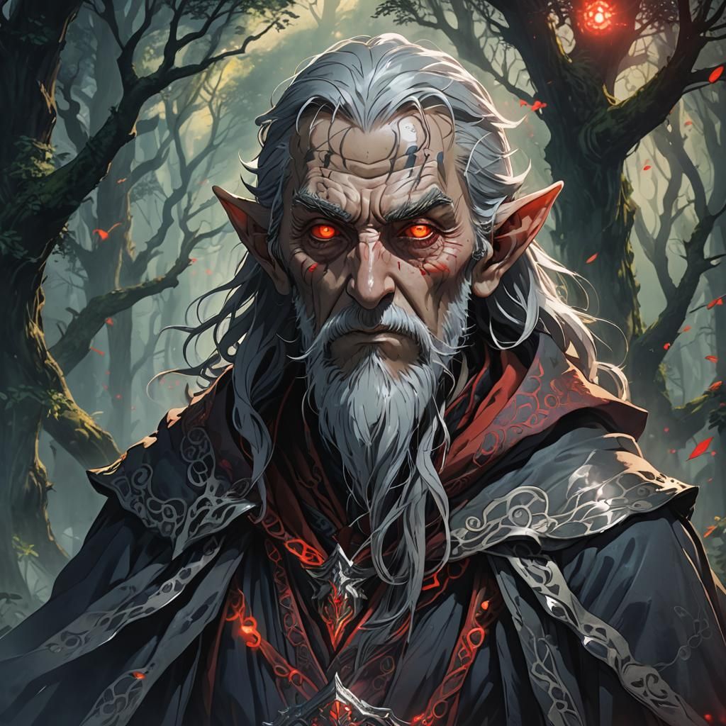 Demonic Elf Portrait in Cel-Shaded Anime Style