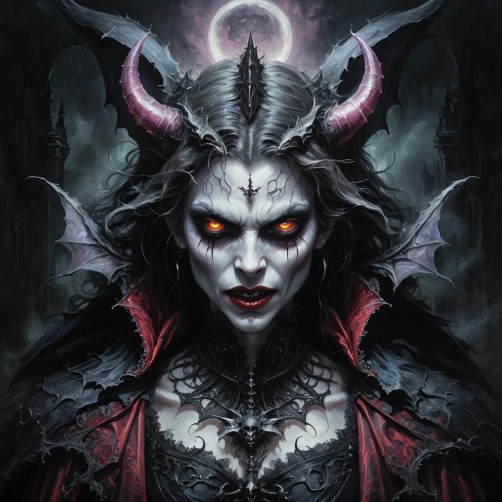 Mystical Vampire in Victorian City: Neo-Impressionist Art