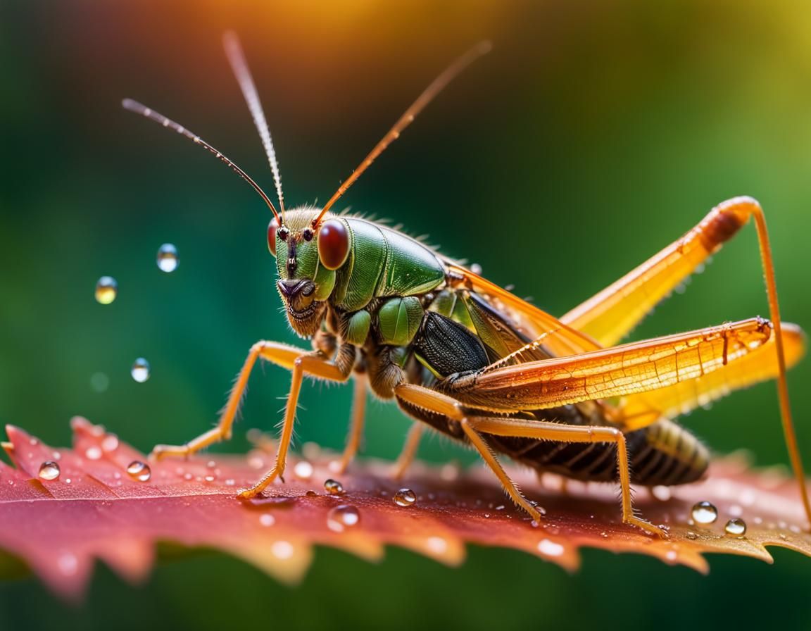 Cricket Close-Up: Macro Photography in Digital Art Style