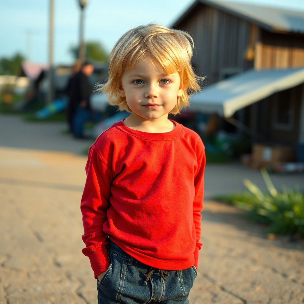 Blonde Boy in Red Shirt: Cinematic Live-Action Photo