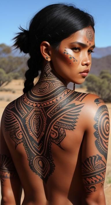 Australian Aboriginal Woman with Tribal Tattoo
