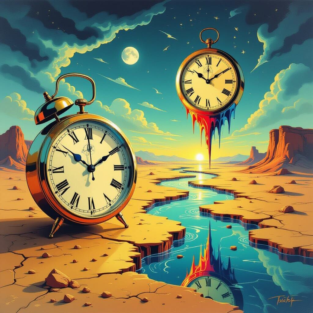 Surreal Melting Clocks in Dreamscape