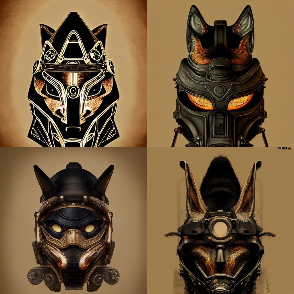 Fox Samurai with Mempo Mask in Steampunk Style