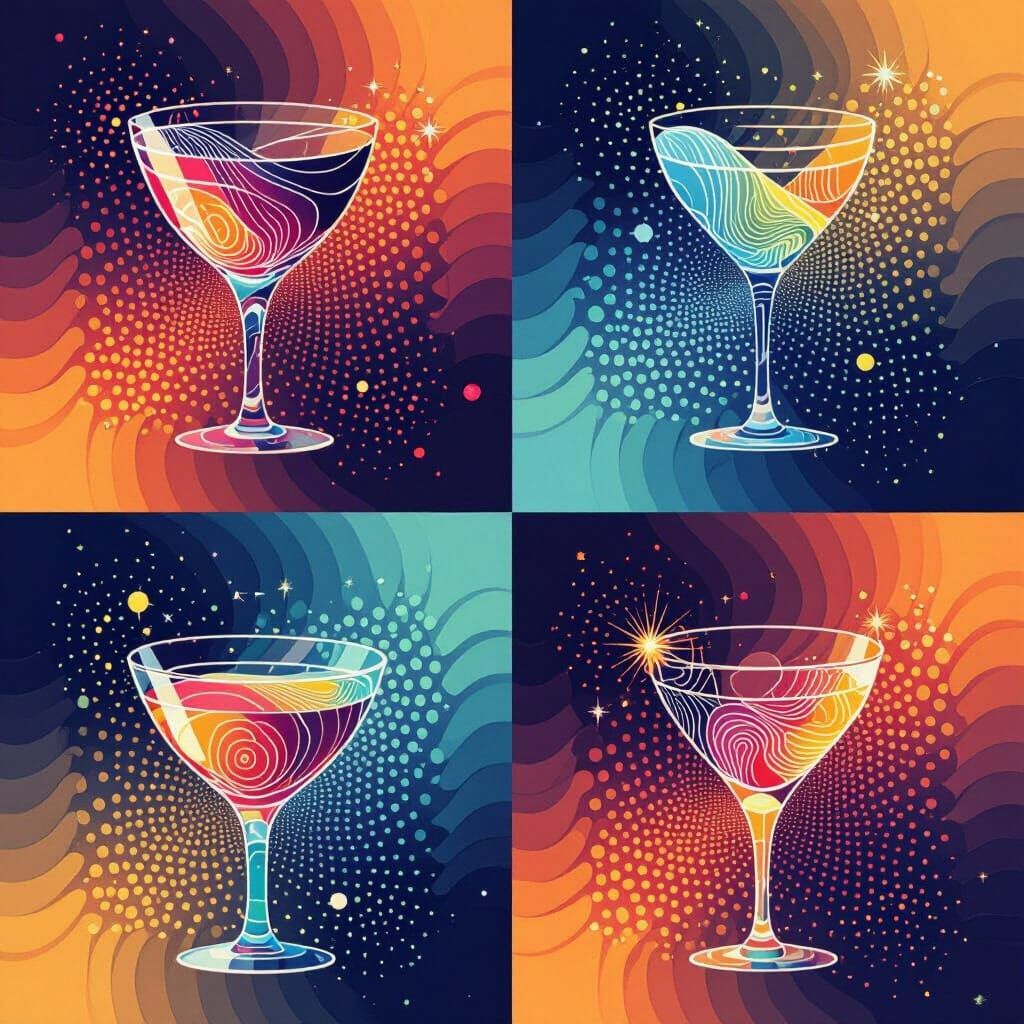 Abstract Vector Icons for Cocktail Bar in Vibrant Gradient C...