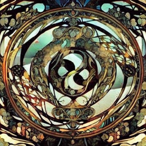 Shattered Yin Yang in Art Nouveau Style