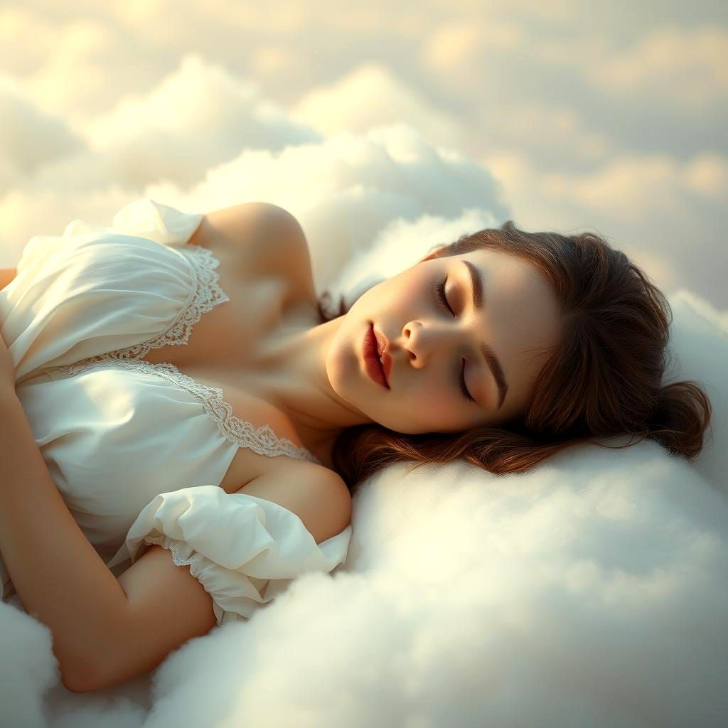 Woman Dreaming on a Cloud: Hyperrealistic Digital Art