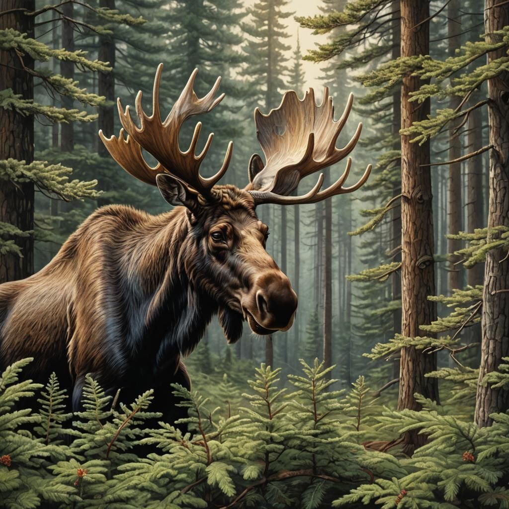 Close-Up of Moose in Norwegian Spruce Forest