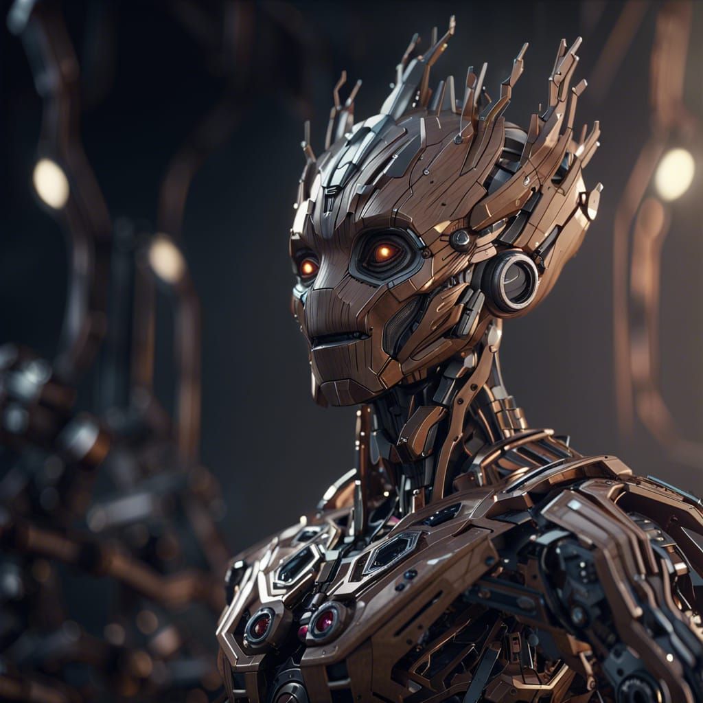 Futuristic Sci-Fi Groot with Intricate Mech Details