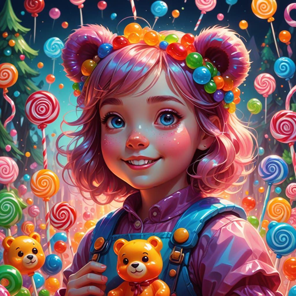 Adorable Gummy Bear Girl in Candy Land
