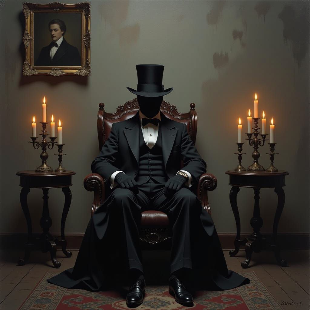 Victorian Figure in Dark Surrealist Oil Painting