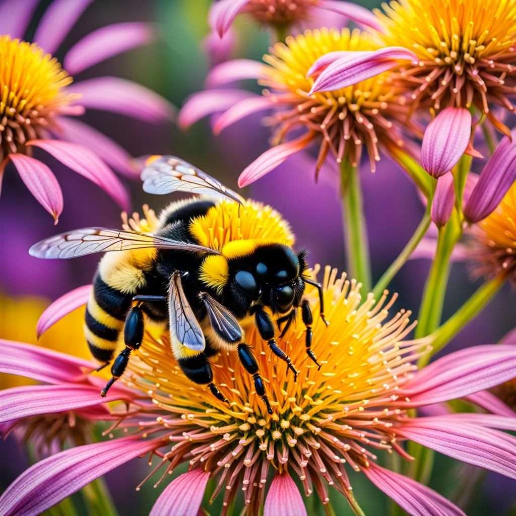 Bumblebee Nectar Close-Up: Hyperdetailed Macro Photography