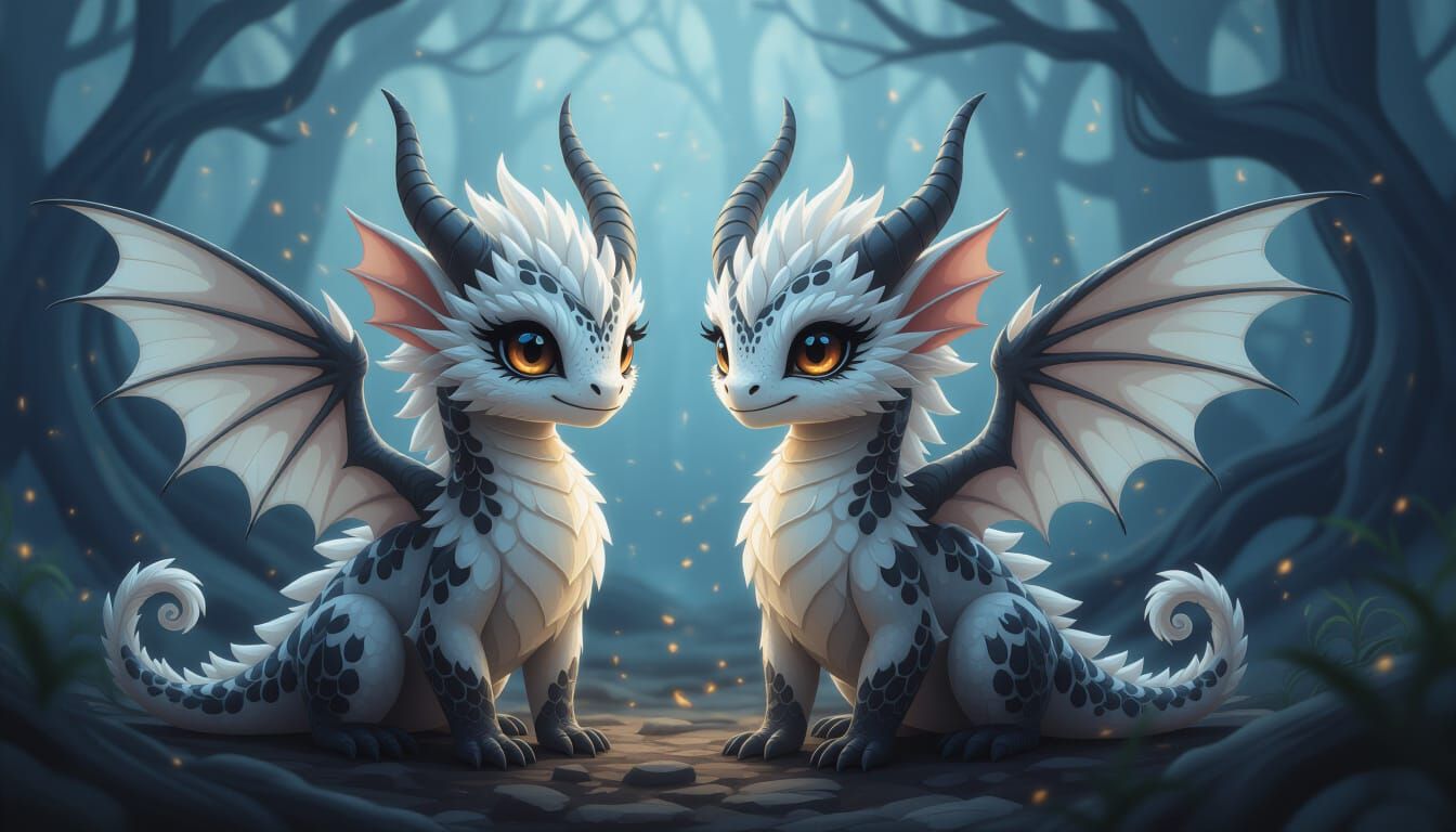 Fantastical Feathered Dragons in Misty Forest