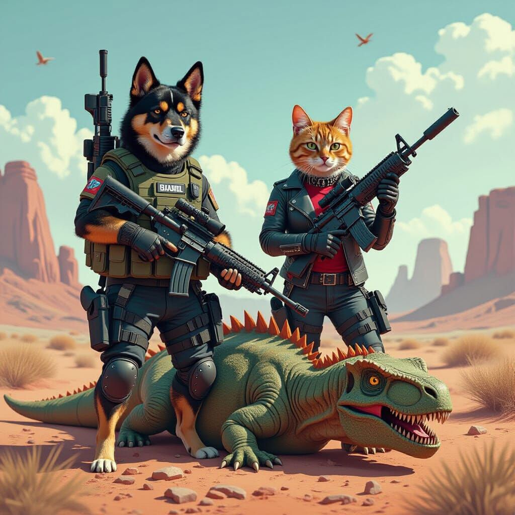 Animals Victorious Over Dinosaur in Dystopian Realism