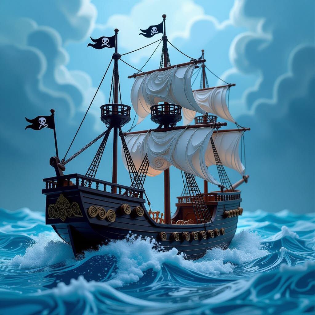 The Black Pearl Ship in Quilling Paper Art Style