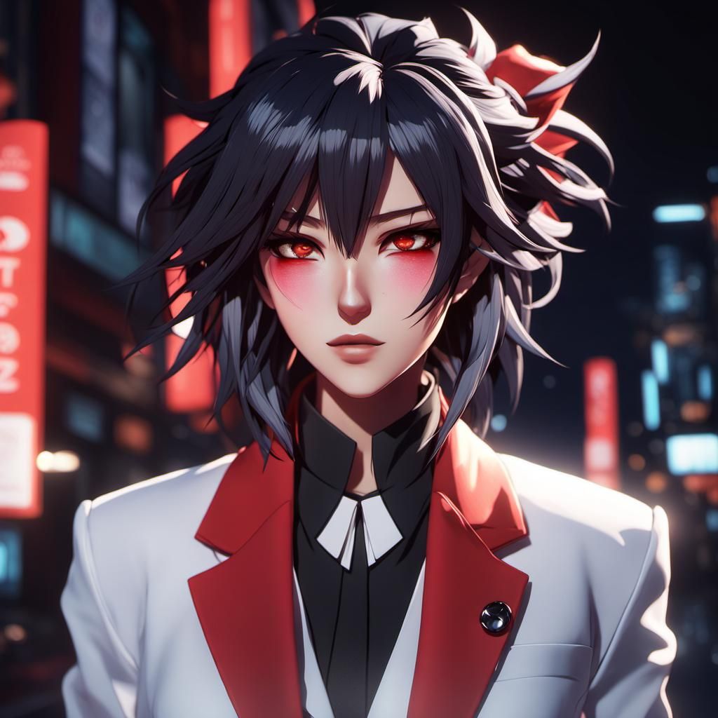 Anime-Inspired Girl in Red Jacket with Wild Hair